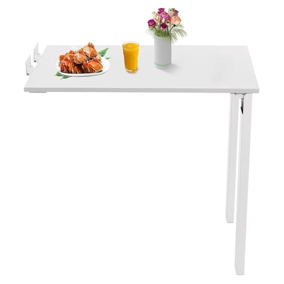 Wall-Mounted Solid-Wood Folding Table, -Down Drop-Leaf Dining Desk with Support Legs, 132 lb Load, Space-Saving Wall Mounted Table for Kitchen, Dining, Home Office & Small Spaces (White)