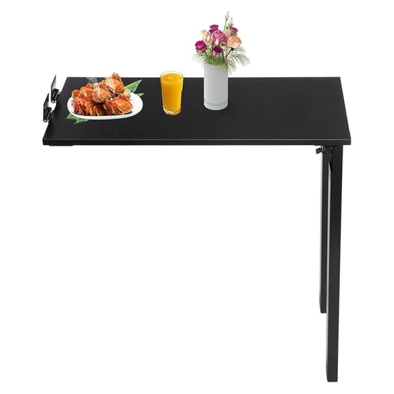 Wall-Mounted Solid-Wood Folding Table, -Down Drop-Leaf Dining Desk with Support Legs, 132 lb Load, Space-Saving Wall Mounted Table for Kitchen, Dining, Home Office & Small Spaces (Black)