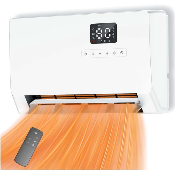 Wall-Mounted Space Heater with ECO Thermostat and Remote Control, LED Display, 60?/90?/120? Oscillation Modes, 24-Hour Timer, Indoor Electric Space Heater