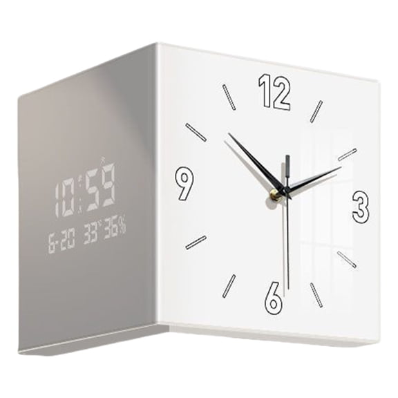 Wall Mounted Square Acrylic Corner Clock with Double Sided Display Aesthetic Quiet Digital Wall Hanging Clock Decoration