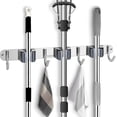 thumbnail image 1 of Wall Mounted Stainless Mop Holder With 3 Clips And 4 Hooks For Kitchen Garden Balcony Garage, 1 of 5