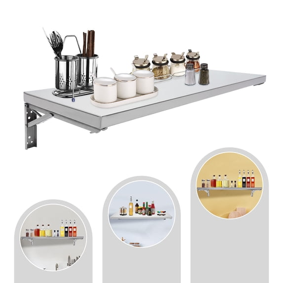Wall Mounted Stainless Steel Folding Concession Shelf Folding Table Shelving Collapsible Workbench SS Shelf 110.23lbs Capacity