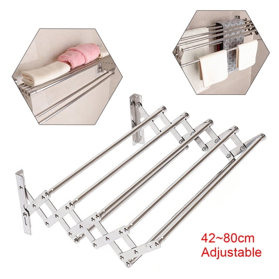 Wall Mounted Stainless Steel Laundry Drying Rack, Retractable Clothes Hanger Rack for Bathroom