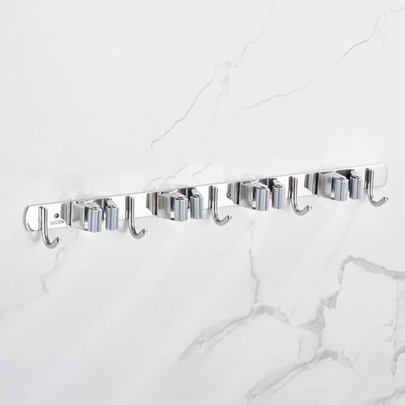 Wall Mounted Stainless Steel Mop and Broom Holder, Heavy Duty Organizer Rack for Garage and Washroom