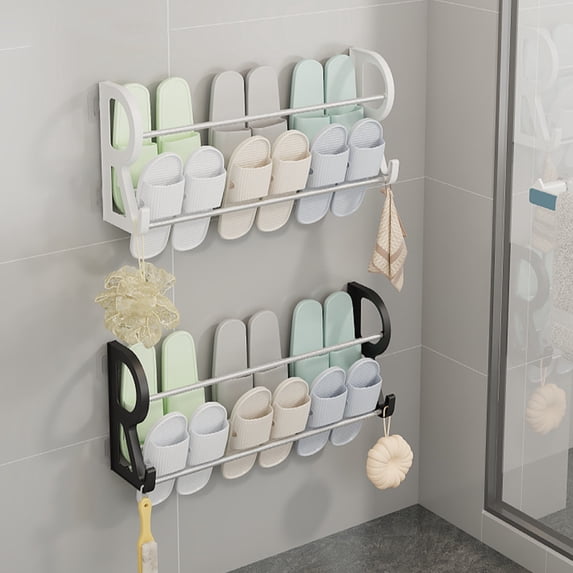 Wall Mounted Stainless Steel Slipper Rack with Adjustable Angle Shoe Storage for Bathroom and Entryway