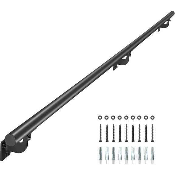 Wall Mounted Stair Handrail, 10ft Pipe Staircase Handrail, Black Galvanized Aluminum, 1.26 inch Pipe Diameter, Indoor&Outdoor Staircase Railing,Industrial Hand Rail for Steps,Security Baluster