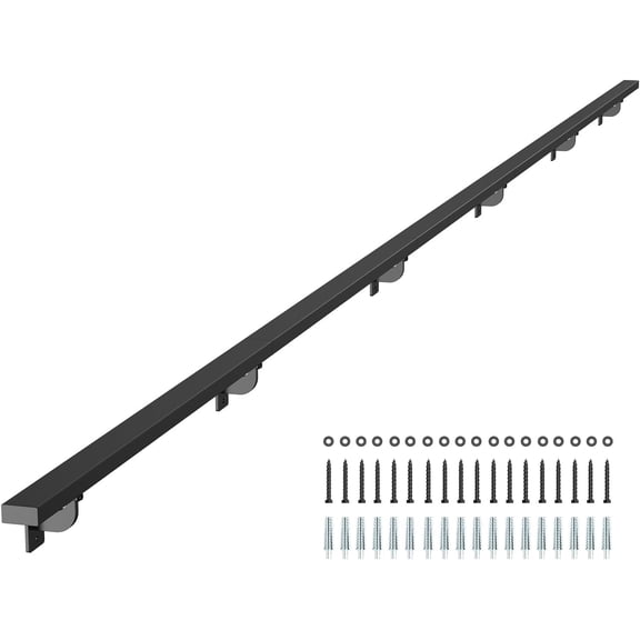 Wall Mounted Stair Handrail, 15ft Black Aluminum Staircase Handrail Indoor, 250lbs Load Capacity, Industrial Railing Hand Rail for Steps, Square Tube for Loft Porch Deck, 6 Sections