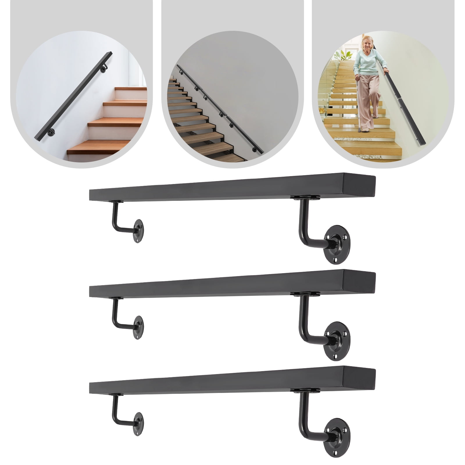 Wall Mounted Stair Handrail, 3 PCS Modern Rectangular Stainless Steel ...