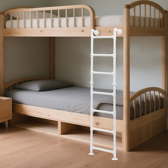 Wall Mounted Step Ladder, 190cm 7-Step Ladders, White, 440.92Lbs Load, Space-Saving Vertical Design for Indoor Wall