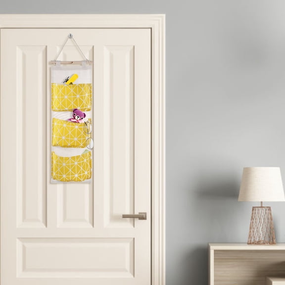 Wall Mounted Storage Bag TeqHome Door Closet Hanging Storage Bag Organizer Waterproof 3 Pockets Pouch Yellow