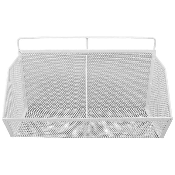 Wall Mounted Storage Basket,2 Grids Wall Hanging Mesh Baskets,Metal Hanging Storage Organizer,Small Wire Basket,Slanted Opening Storage Organizer for Kitchen Bathroom Laundry Room Home Office,White