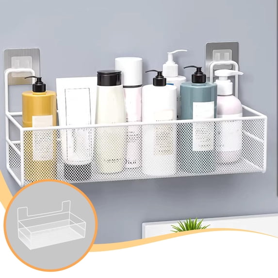 Wall Mounted Storage Basket, Bathroom Kitchen Shelf, Modern Minimalist, Space-saving Storage, Towel Rack, Utensil Holder, Small Item Organizer, Sturdy Metal Construction, Waterproof