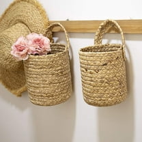 Wall Mounted Storage Basket Beige, Wall Hanging Storage Baskets Small Seaweed Woven Closet Storage Bins Hanging Rope Basket Flower Plants Wall Basket Decor(1Pc Basket)