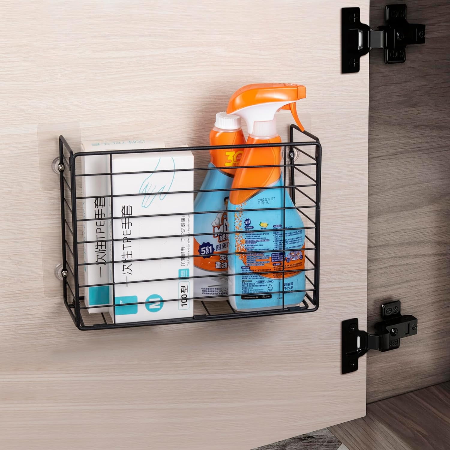 Wall Mounted Storage Basket, Black Metal Wire Kitchen Wrap Organizer ...