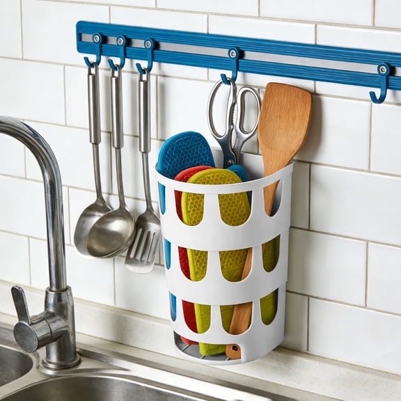 Wall Mounted Storage Basket No Drilling Required, Hollow Design Space-Saving Wall Storage Basket, for Home Kitchen Bathroom Office Countertop Small Items Storage & Organizer