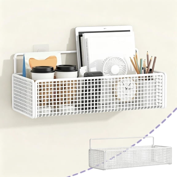 Wall Mounted Storage Basket,Metal Wire Basket,Kitchen Storage Rack,Space Saving Wall Basket,Bathroom Toiletry Organizer,Hanging Storage Basket With Bottom Hooks,Multipurpose Organizer