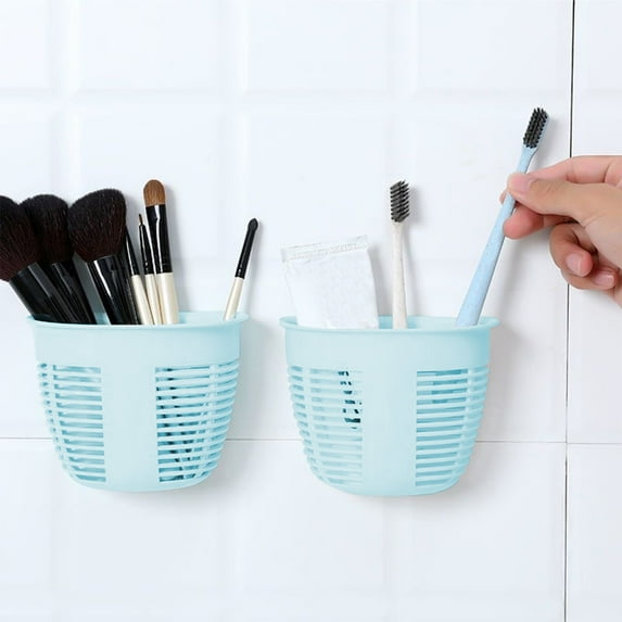 Wall Mounted Storage Baskets, Damage-Free Hanging Plastic Organizer Set of 2 for Kitchen Bathroom, Space Saving Bedside Shelf, Dorm Room Wall Organizer, Under Cabinet Storage Solution