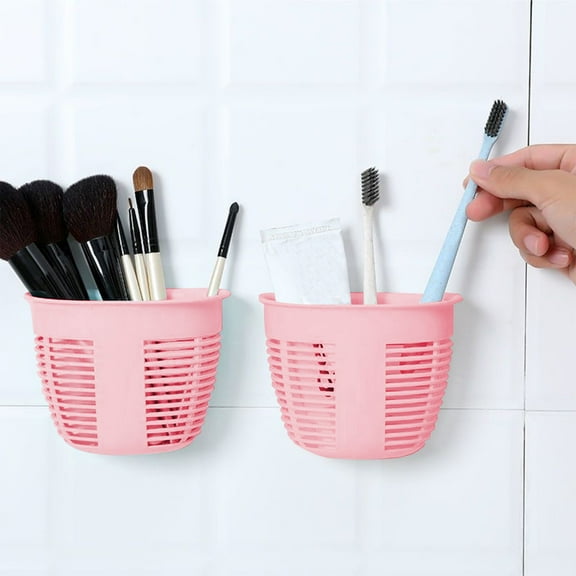 Wall Mounted Storage Baskets, Damage-Free Hanging Plastic Organizer Set of 2 for Kitchen Bathroom, Space Saving Bedside Shelf, Dorm Room Wall Organizer, Under Cabinet Storage Solution