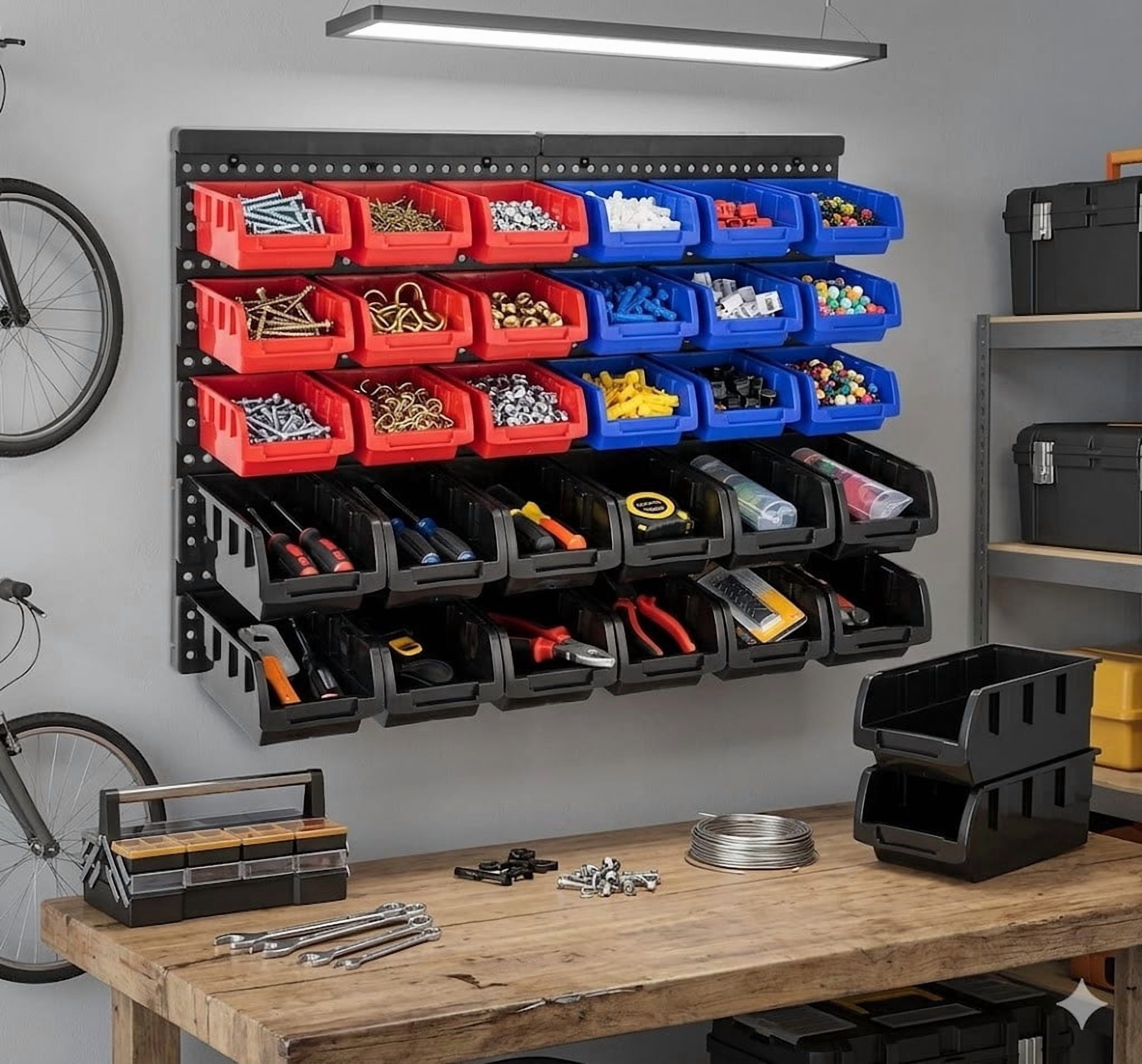 Wall Mounted Storage Bins, 30 Wall Mount Tool Organizer Bins Plastic Parts Rack Container