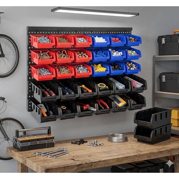 Wall Mounted Storage Bins, 30 Wall Mount Tool Organizer Bins Plastic Parts Rack Container