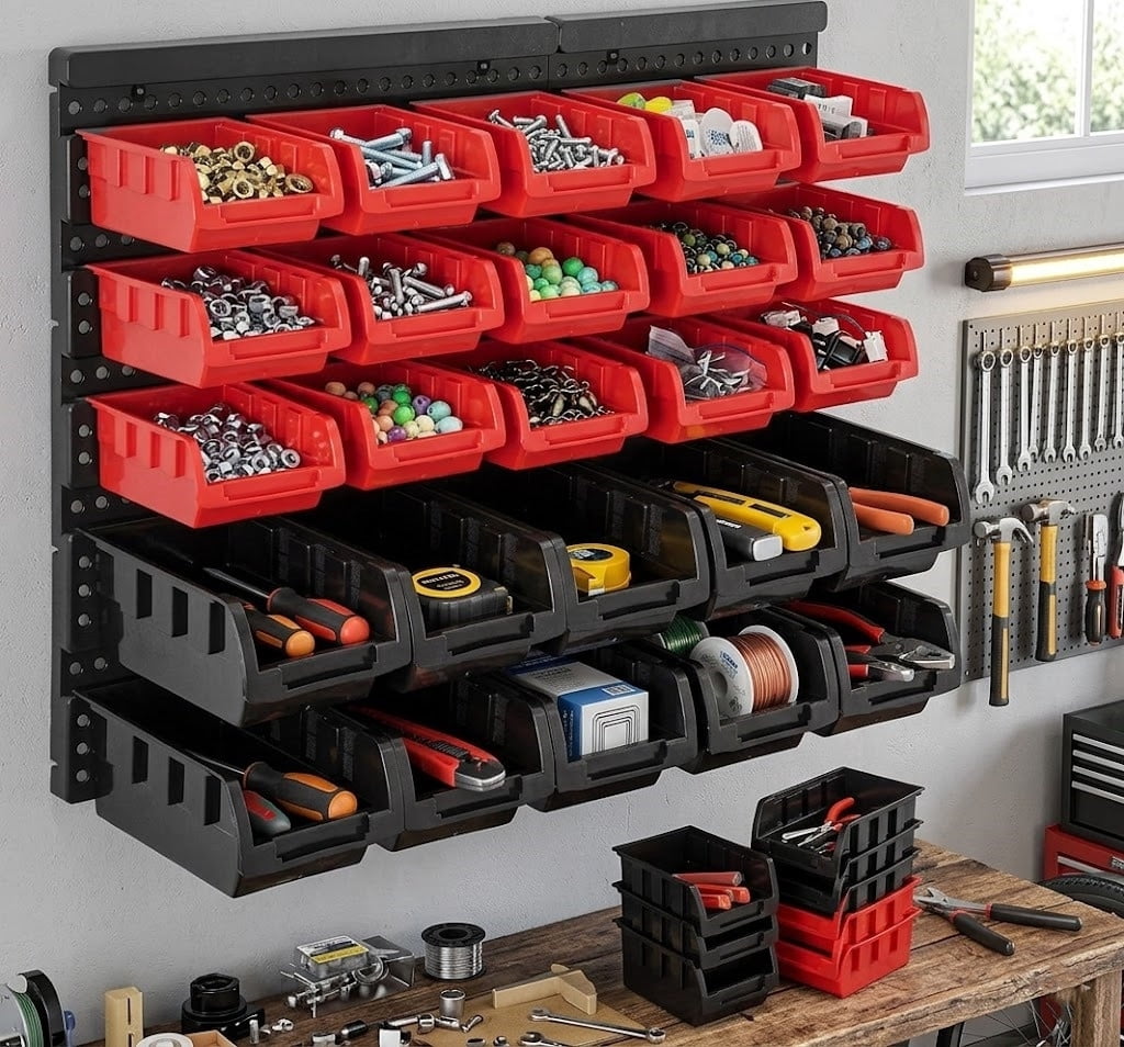 Wall Mounted Storage Bins, 30 Wall Mount Tool Organizer Bins Plastic Parts Rack Container