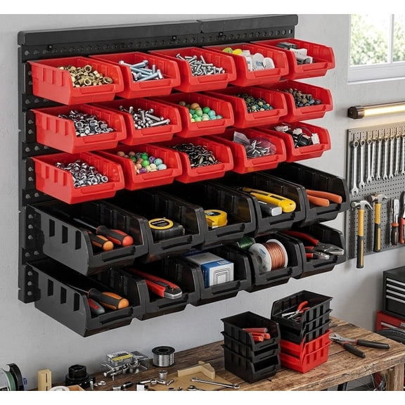 Wall Mounted Storage Bins, 30 Wall Mount Tool Organizer Bins Plastic Parts Rack Container