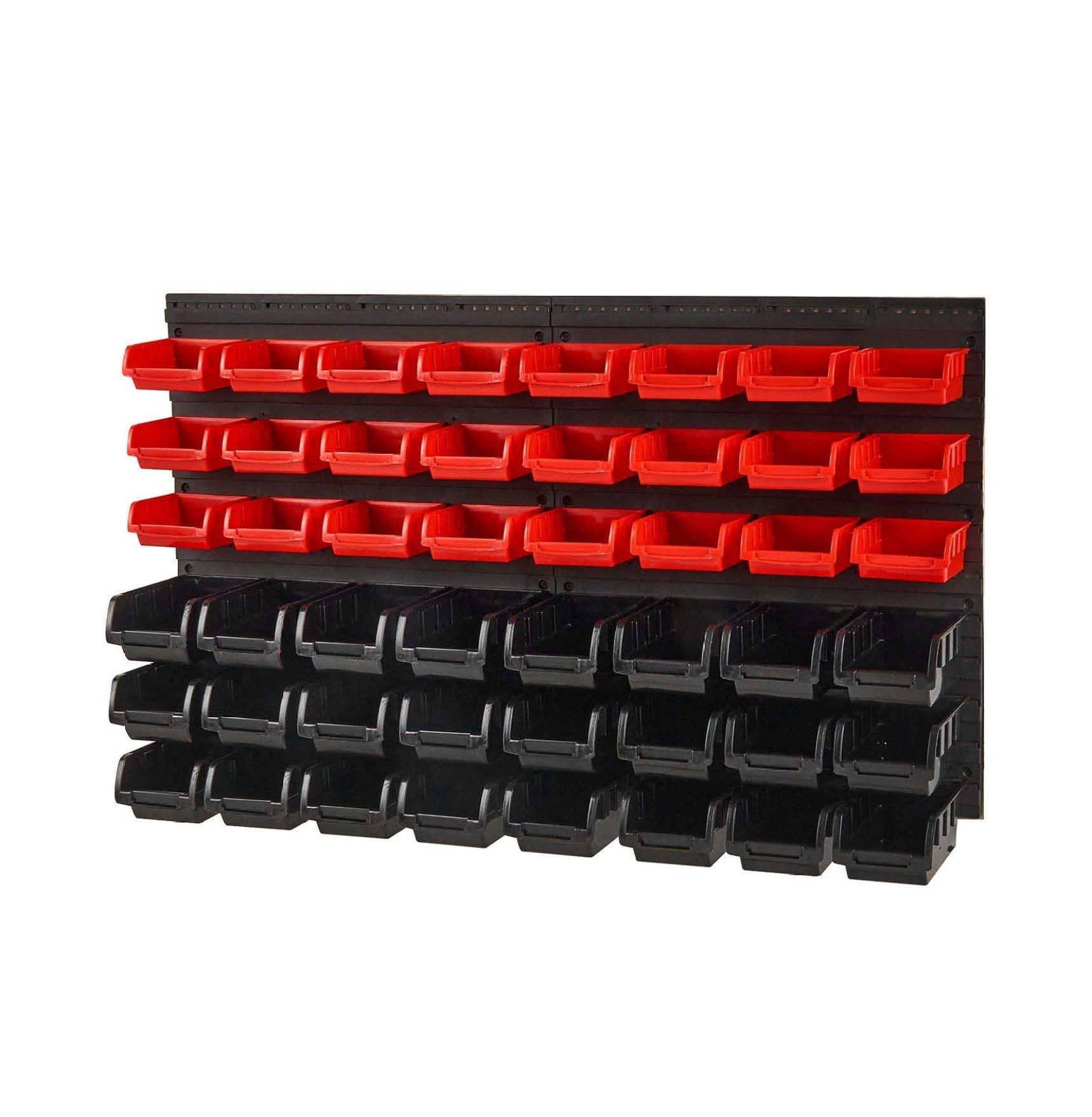Wall Mounted Storage Bins 48-Bin Parts Organizer - Garage Shop Tool Rack - Small Parts Storage for Nuts, Bolts, Screws, Crafts, Beads - Black & Red