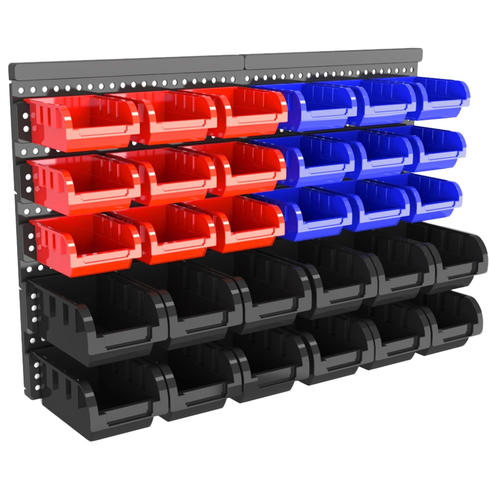 Wall Mounted Storage Bins Organizer Set, 30PCS Plastic Nut & Bolt Organizer with Pegboard, Screw Storage Bins for Garage, Workshop, Craft & Hardware Organization (Red & Black& BLue, Small)