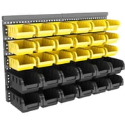 Wall Mounted Storage Bins Organizer Set, 30PCS Plastic Nut & Bolt Organizer with Pegboard, Screw Storage Bins for Garage, Workshop, Craft & Hardware Organization Yellow & Black, Small