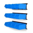 thumbnail image 1 of Wall Mounted Storage Bins Plastic Hanging Storage Organizer Bins Garage Tool Storage System for Screws Nuts Bolts Nails and Small Hardware Parts 12x bins 3 x rails Blue, 1 of 7