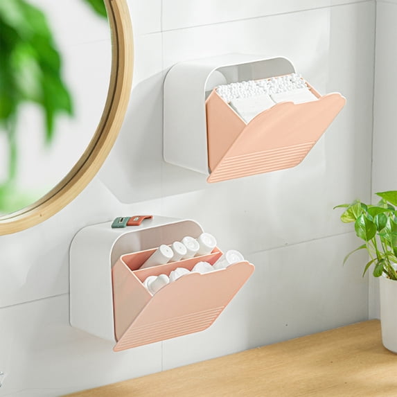 Wall Mounted Storage Box for Bathroom - Napkin Dispenser Organizer with 2 Compartments - Vanity Storage Container for Sanitary Pads, Swabs, Lipstick, Tea Bags - 1 Pack