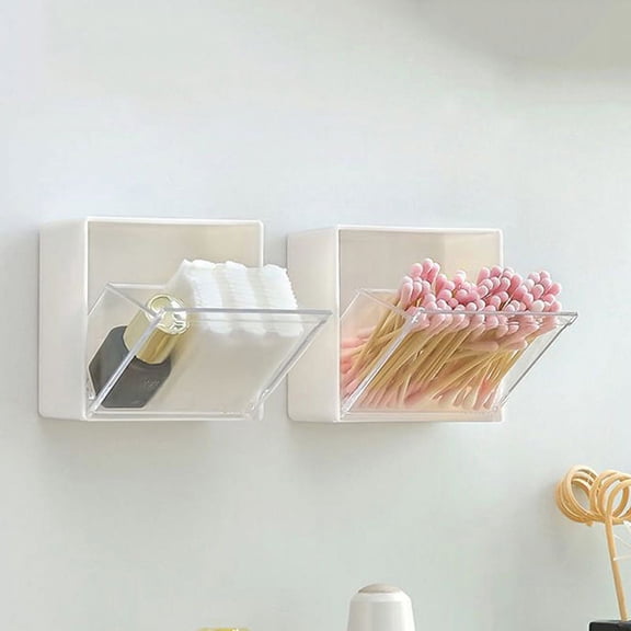 Wall Mounted Storage Box Clamshell Design Plastic Cotton Swab Storage Holder