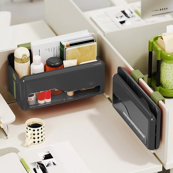 Wall Mounted Storage Box Foldable Organizer | Office Pen Holder, Kitchen & Living Room Plastic Storage, Adhesive Mount, Space-Saving Design, 32x16.5x16cm, Transparent Window, Black/White/Red/Green