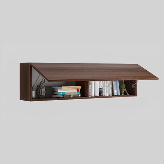Wall Mounted Storage Cabinet with Flip-Up Door, Solid Wood Floating Shelf Organizer for Bedroom Office, Space-Saving Wall Cabinet for Over Desk or Sofa, Dustproof(Walnut; Wood+White,100cm/39.4in)