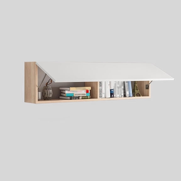 Wall Mounted Storage Cabinet with Flip-Up Door, Solid Wood Floating Shelf Organizer for Bedroom Office, Space-Saving Wall Cabinet for Over Desk or Sofa, Dustproof(Wood,120cm/47.2in)