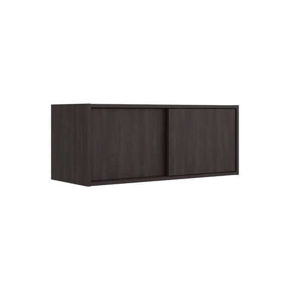 Wall-Mounted Storage Cabinet with Sliding Doors, 32-Inch Wide Floating Cabinet for Bedroom, Office, Living Room or Garage Organization, Dark Walnut Particle Board