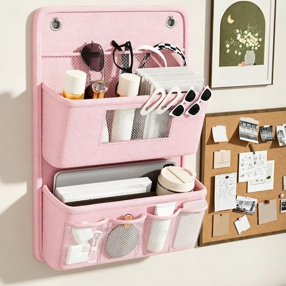 Wall Mounted Storage Organizer With 2 Layered Pockets Wall Hanging Cloth Bag For Dormitory Bedroom