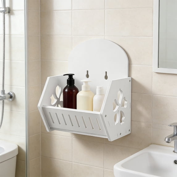 Wall Mounted Storage Rack - Drill-free Llation, Rustic Wood Design, Bathroom Organization, Space Saving Shelf for Kitchen and Bedroom