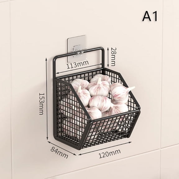 Wall Mounted Storage Rack Onion Ginger Garlic Condiments Spice Kitchen Shelf Punch-Free Vegetable Fruit Drain Basket Kitchen