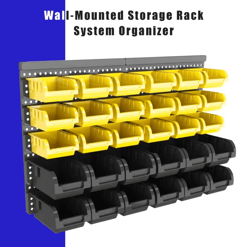 Wall-Mounted Storage Rack System with Bins and Brackets - 30 Pcs Heavy Duty Garage & Workshop Tool Organizer, Stackable for Screws, Nuts, Bolts, Nails, Beads & Small Hardware, Easy Installation