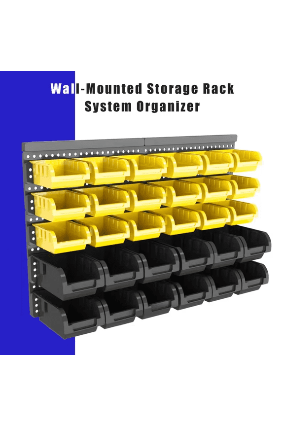 Wall-Mounted Storage Rack System with Bins and Brackets - 30 Pcs Heavy Duty Garage & Workshop Tool Organizer, Stackable for Screws, Nuts, Bolts, Nails, Beads & Small Hardware, Easy Installation