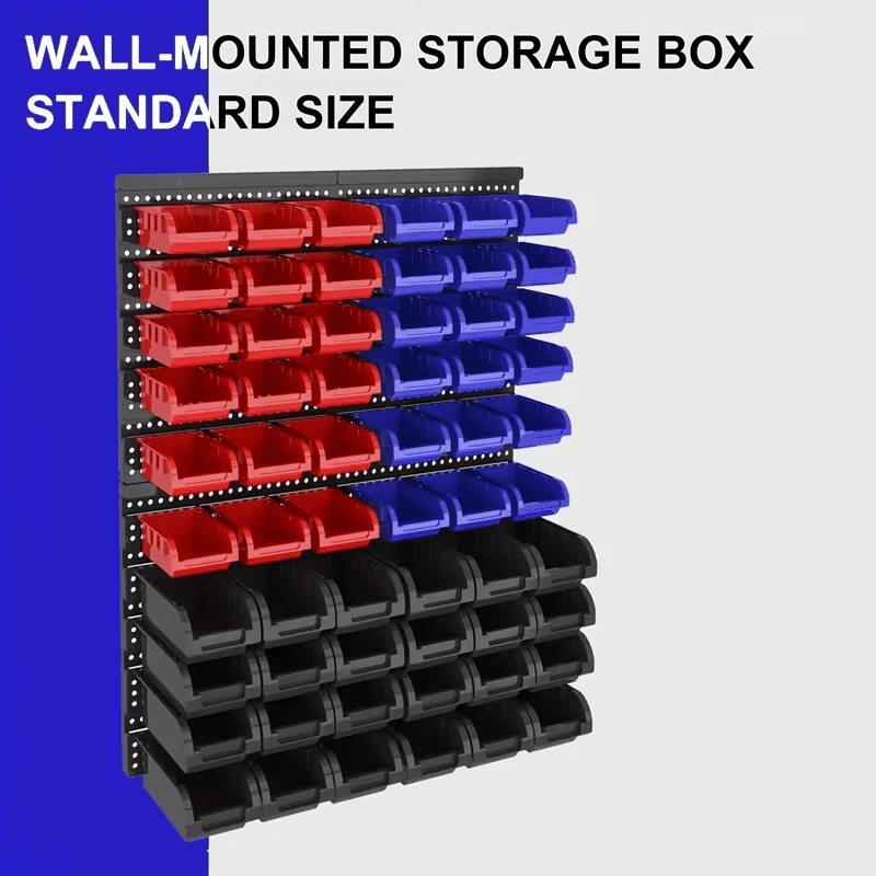 Wall-Mounted Storage Rack System with Bins and Brackets - 60 Pcs Heavy Duty Garage & Workshop Tool Organizer, Stackable for Screws, Nuts, Bolts, Nails, Beads & Small Hardware, Easy Installation