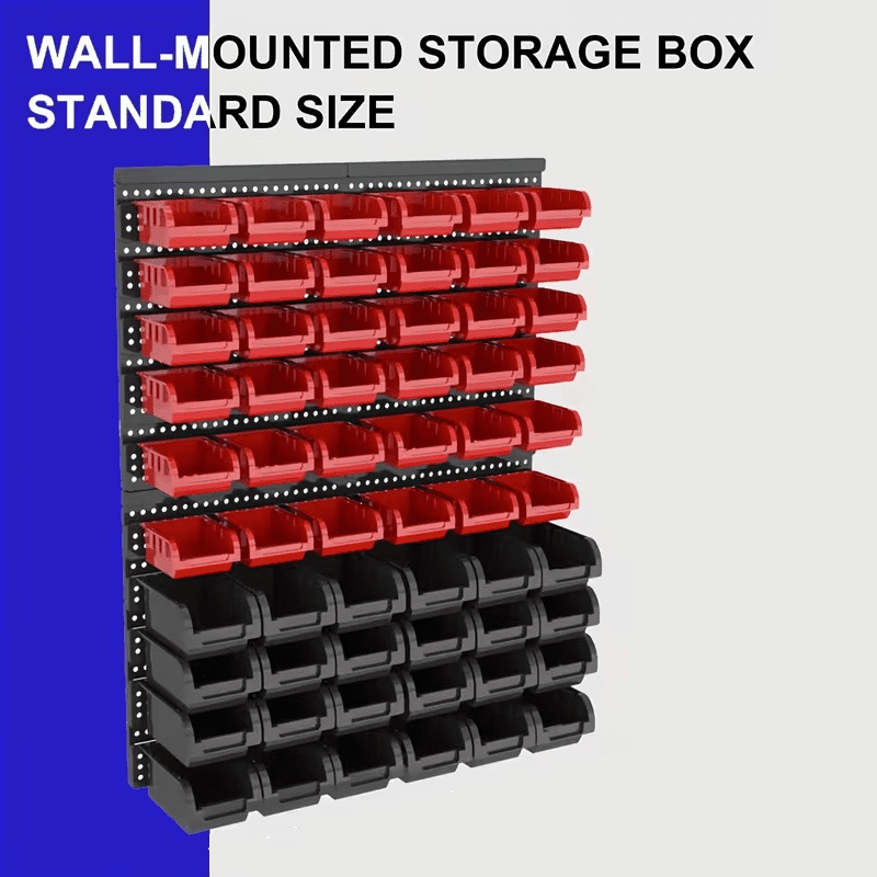 Wall-Mounted Storage Rack System with Bins and Brackets - 60 Pcs Heavy Duty Garage & Workshop Tool Organizer, Stackable for Screws, Nuts, Bolts, Nails, Beads & Small Hardware, Easy Installation