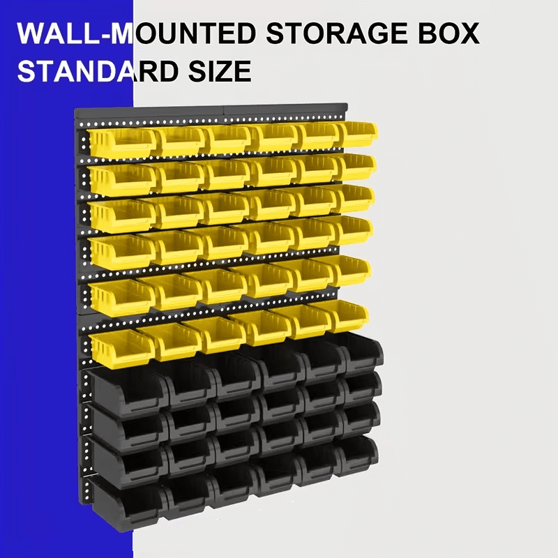 Wall-Mounted Storage Rack System with Bins and Brackets - 60 Pcs Heavy Duty Garage & Workshop Tool Organizer, Stackable for Screws, Nuts, Bolts, Nails, Beads & Small Hardware, Easy Installation