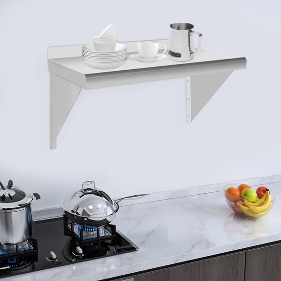 Wall-Mounted Storage Shelf, 24x12x14.8in 201 Stainless Steel Rack, Triangular Support for 110lbs Load in Kitchens