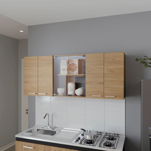 Wall - Mounted Storage in Kitchen | Showcase Essentials and Hide Clutter | Natural Oak - Finished Particle Board | Make Your Kitchen More Functional