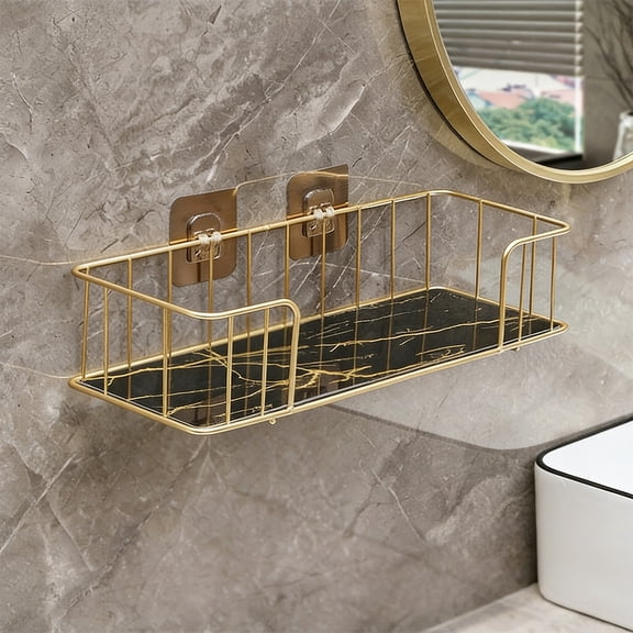 Wall Mounted & Stylish, Bathroom Shelving Unit — 13.6x5.1x3 Inch Storage Rack, Made of Iron with Stone Pattern Panel for Toiletries