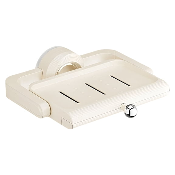 Wall Mounted Suction Cup Soap Holder Box, Detachable for Wall or Tabletop, White Color with Drain Tray for Kitchen and Bathroom Accessories