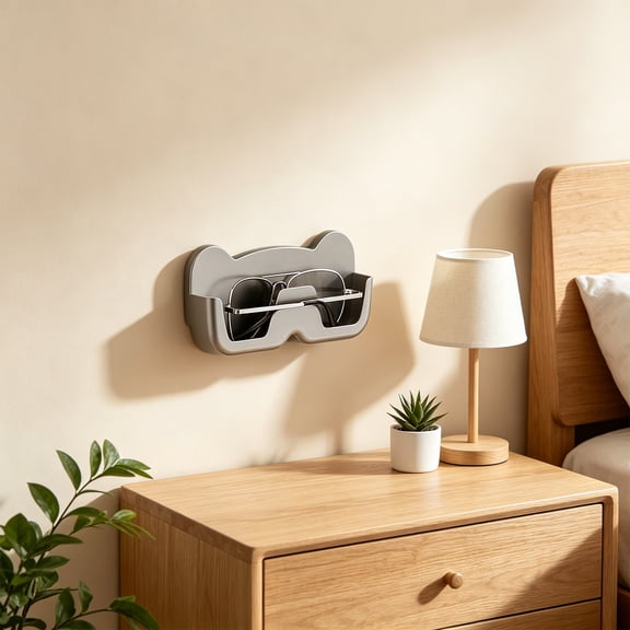 Wall Mounted Sunglass Holder Glasses Organizer, Thick Plastic Adhesive Eyeglass Display Stand for Bedside Bathroom Office, No Drill Sunglasses Storage Rack, Reading Glasses Case, 1 Pack
