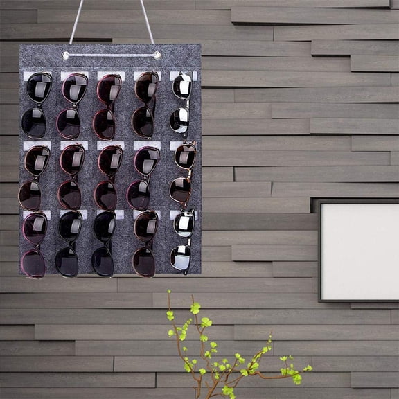 Wall Mounted Sunglasses Organizer, 15 Pocket Hanging Display for Eyewear Protection